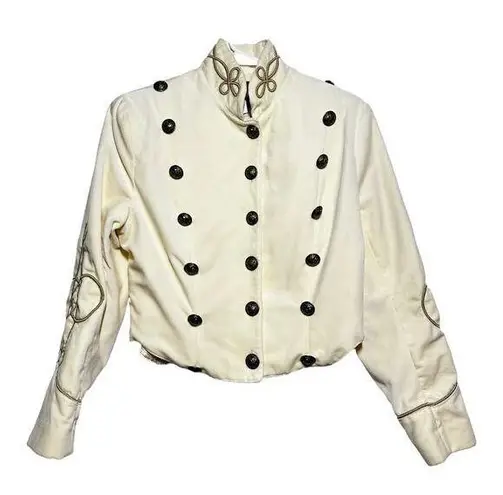 VTG Double D Ranch Jacket Cropped Long Sleeve Studded Button White Medium Gold