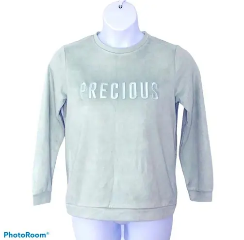 max Crew Neck Faux Suede Textured PRECIOUS Embroidered Sweatshirt size Medium Green