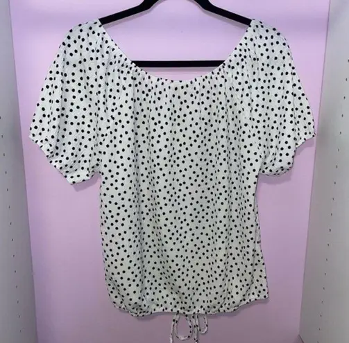Lavish white top with black polka dots and cold shoulder neckline Size L