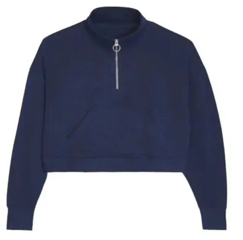 We Wore What Half Zip Cropped Terry Pullover in Dress Blue Sz S