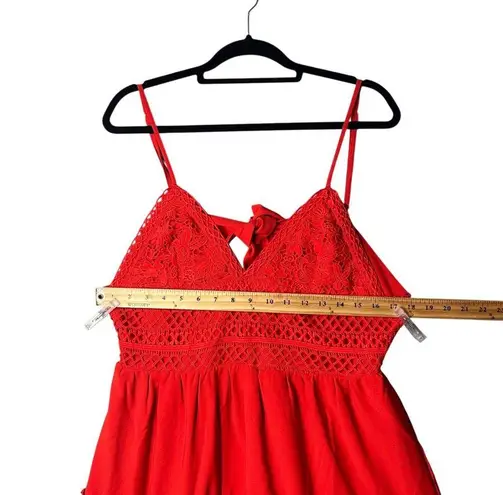 Women Dress XL Red Tiered Ruffle Mini Sun Dress Tie Back Sleeveless Lined Summer