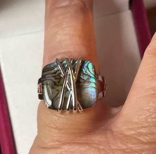 Silver Sparkle Allure Green Abalone Ring Size 9