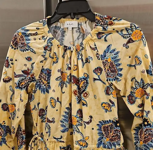 ALC Frank 💕A.L.C.💕 Myra Paisley Long Sleeve Shift Dress ~ Apricot Abstract Floral 2