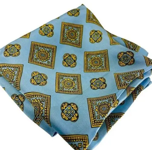 Vintage Headscarf Retro Blue Gold Decorative Large Square Neck Scarf Covering u
