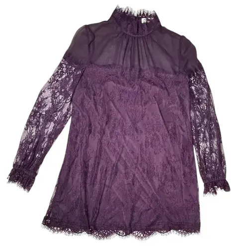 Likely Revolve NYC Purple Lace Mini Dress Long Sleeve Size 10 Sheer Plum ($278)