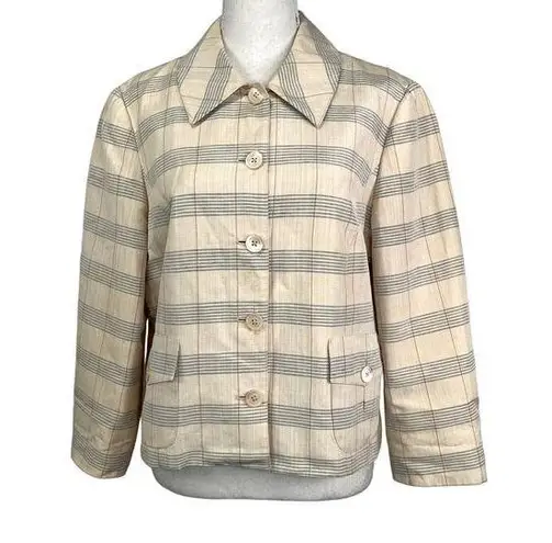 Vintage BCBG Maxazria Silk Blazer Striped Windowpane Blue Size 10