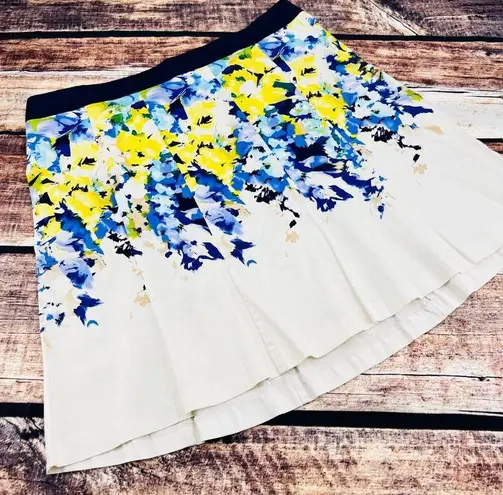 Lane Bryant  Pleated A-Line Skirt Women's Size 22 Plus White Blue Yellow Floral