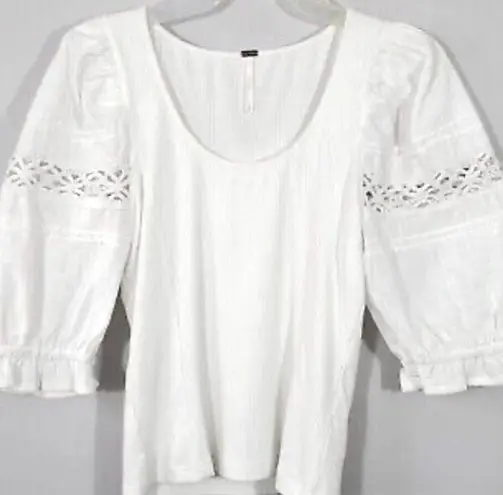 Free People Movement Free people something special ivory puff sleeve embroidered top in Sz Small