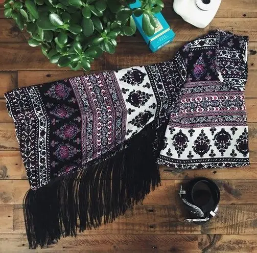 See You Monday Printed Bohemian Top with Fringe | Size S