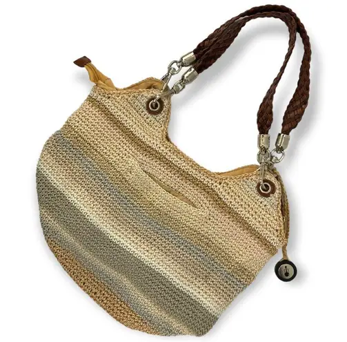 The Sak | Indio Crochet Neutral Sand Stripe Tightweave Medium Shoulder Bag Purse