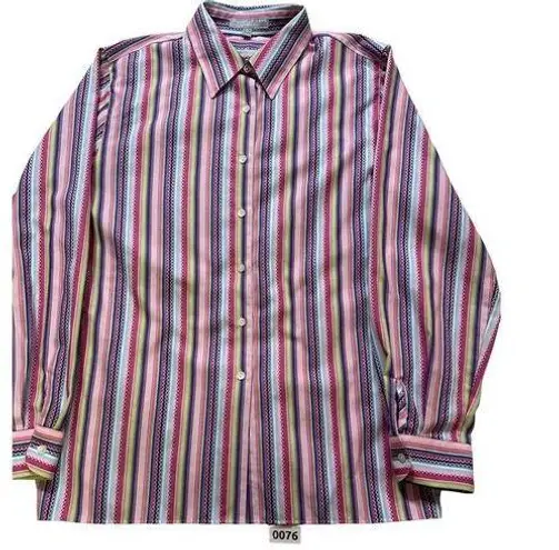 Foxcroft  Wrinkle Free Classic Fit Multicolor Pinstripe Button Down Shirt Size 14