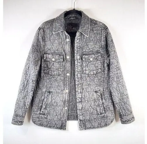 BLANKNYC Womens Jacket Gray Button Up Quilted Shacket Acid Wash Outdoor Small Black