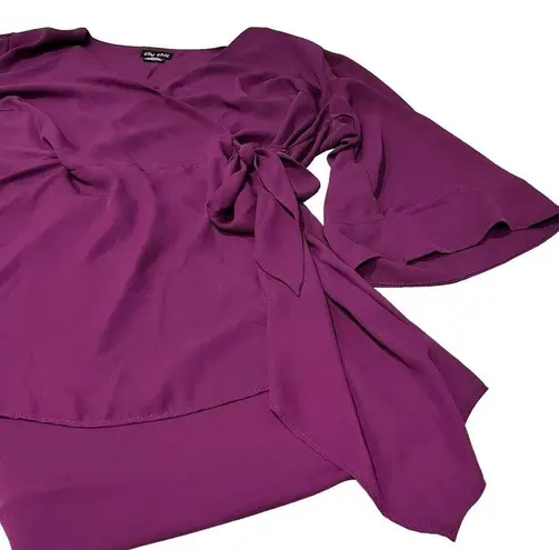 City Chic City Chick Wrap Shibara Vibes Top Magenta Size 14