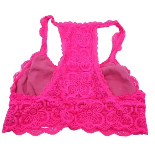 Aerie  Womens S Lace Racerback Bralette Bra Hot Pink Feminine Barbiecore Summer