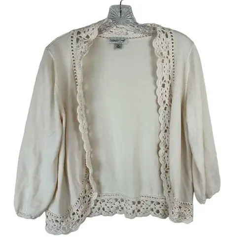 Coldwater Creek  Womens Cardigan Sweater Cream Ivory Crochet Long Sleeve Sz Med