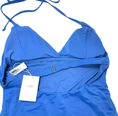 ANDIE Swim Size XL The Lagos One Piece Swimsuit In Blue Halter Neck Deep V NEW