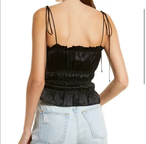 Reformation REFROMATION Black Viviana Ruched Shirred Silk Camisole Tank Top