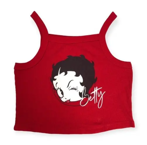 Betty Boop Women’s Ribbed Graphic Print Cropped Tank Top