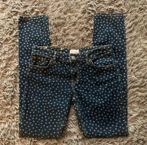 Red Valentino EUC Mid-Rise Skinny Leg blue polka dot jeans sz 28