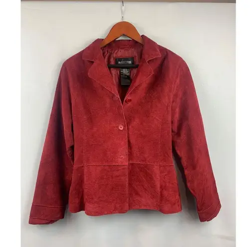 Brandon Thomas Womens Red Leather Blazer Jacket Size M Size M