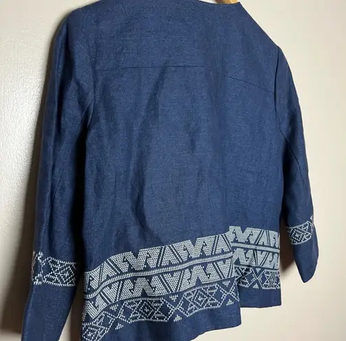 Pendleton CLEARANCE! Blue Aztec Trim Zip-Up Linen Blazer Size MP EUC