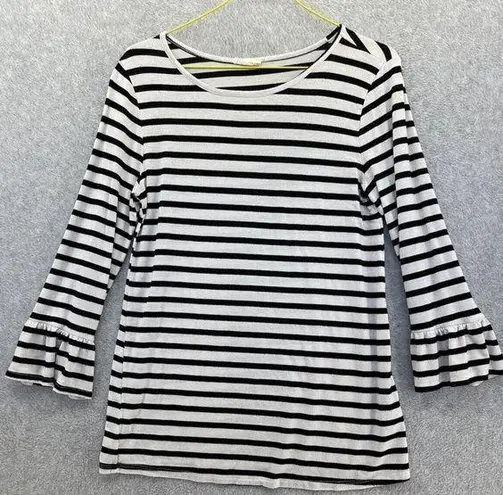 Les Amis Women's Blouse Black White Striped 3/4 Sleeve Thin Sweater Size Medium