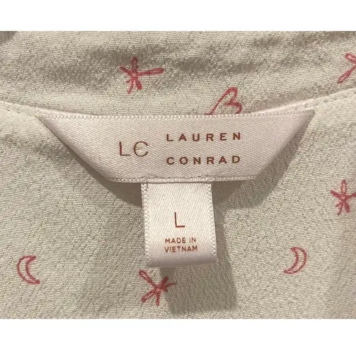 LC Lauren Conrad Button Down Tie Front Pink Moon Hearts Blouse