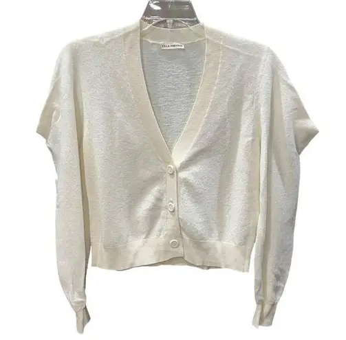 Ulla Johnson Merino Wool V Neck Cardigan Puff Sleeve Cream Sweater Size Small