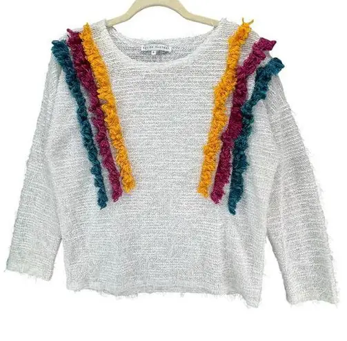 English Factory  Sweater Womens S White Eyelash Rainbow Fringe Pullover Modern