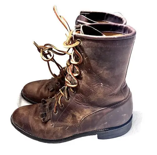 Justin Boots Justin Cowboy Boots women's 7.5 Brown Leather Lacer McKean Roper Kiltie L0575