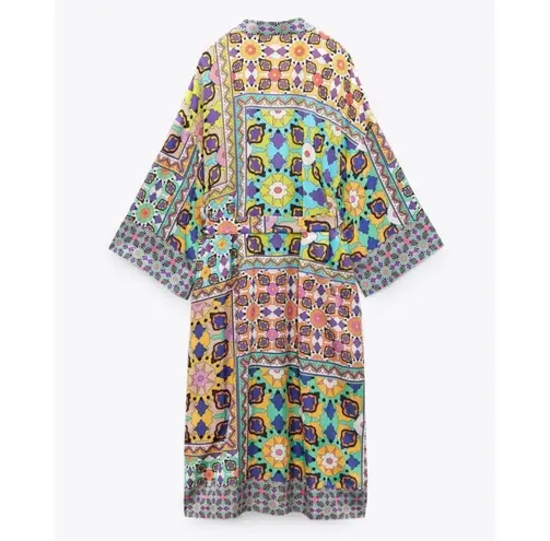 ZARA Satin Mutlicolor Belted Kimono Robe