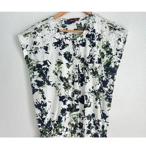 Anthropologie Ranna Gill Silky Floral Aida Embroidered Jumpsuit Green Tropical M Size M