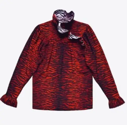 KENZO x HM The Wild Card Silk Top. Long Sleeve Tiger Stripe Blouse Size 10