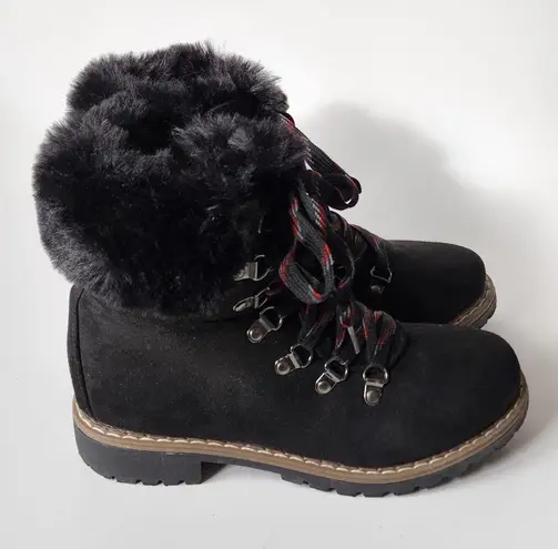 Catherine Malandrino Hershey Black Faux Fur Line Combat Boots Size 6