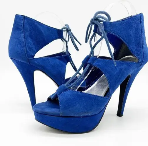 Madden Girl   Womens 8 ICCY Faux Suede Strappy Lace Up Heel Shoes Blue Club Party