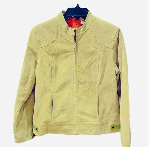 Ruff Hewn Lime Green Suede Leather Jacket Moto Biker L