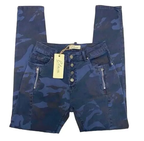 Elan Skinny Jeans Pants Camo Jayme Button Fly Blue High Rise Women's Size S NEW