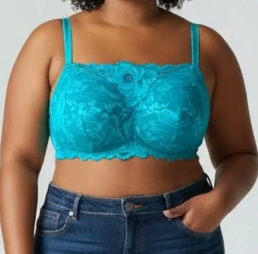 Teal Lace Bralette Comfort Choice 40C Women's Plus Size Lace Wireless Cami Bra Blue