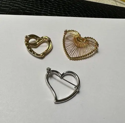 Monet Lot Of 3 Pretty Rhinestone Heart Shaped Brooch Pins 1 