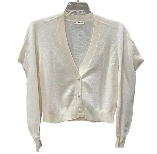 Ulla Johnson Merino Wool V Neck Cardigan Puff Sleeve Cream Sweater Size Small
