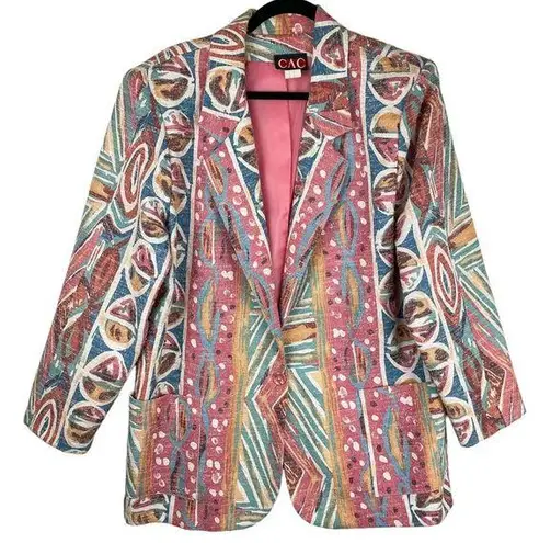 Vintage 80s 90s Pastel Retro Funky Blazer Jacket Sz 16 Boho Aztec Western Print Pink