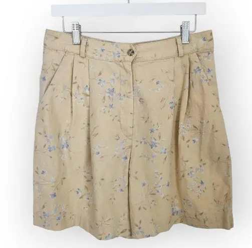 American Vintage Vintage Tehama Pale Yellow Floral Linen Cotton Pleated High Waisted Shorts 29