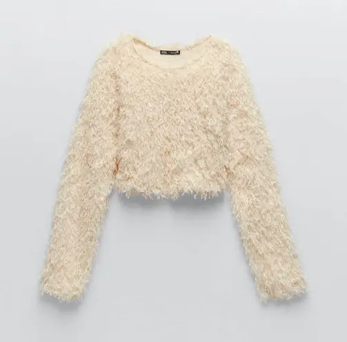 ZARA Cream Feather Effect Sweatshirt Sweater Top Tan Size M 35 New With Tags From Lexi