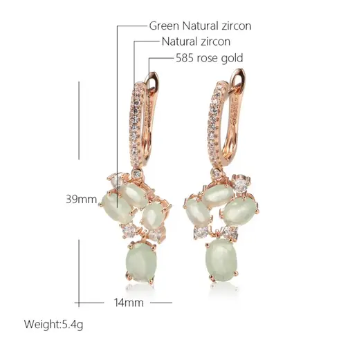 Exquisite light sage green cubic zirconia rose gold dangle earrings NIB