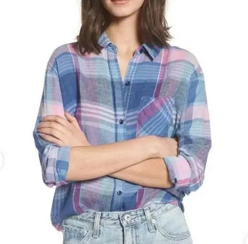 Rails NWT Charli Button Down Shirt Laguna Coast Azalea Plaid Long Sleeves