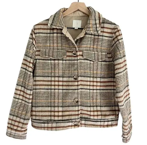 Joie Wool Women’s Button Front Pockets Plaid Jacket Shacket Tan Brown Size Small thumbnail 2