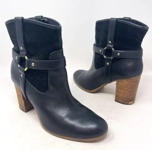 Ralph Lauren  Lauren Dylan Black Genuine Leather Harness Booties Mid Calf Sz 9.5