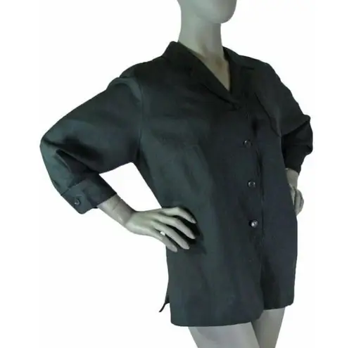 Harvé Benard Harve Benard,18W, Black Linen Blend Shirt, long sleeve button front blouse, $23