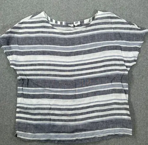 Artisan NY 100% Linen Striped Short Cap Sleeve Top Women's Medium Gray/Blue