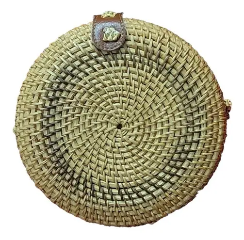 Handmade Round Rattan Straw Crossbody Bag Tan